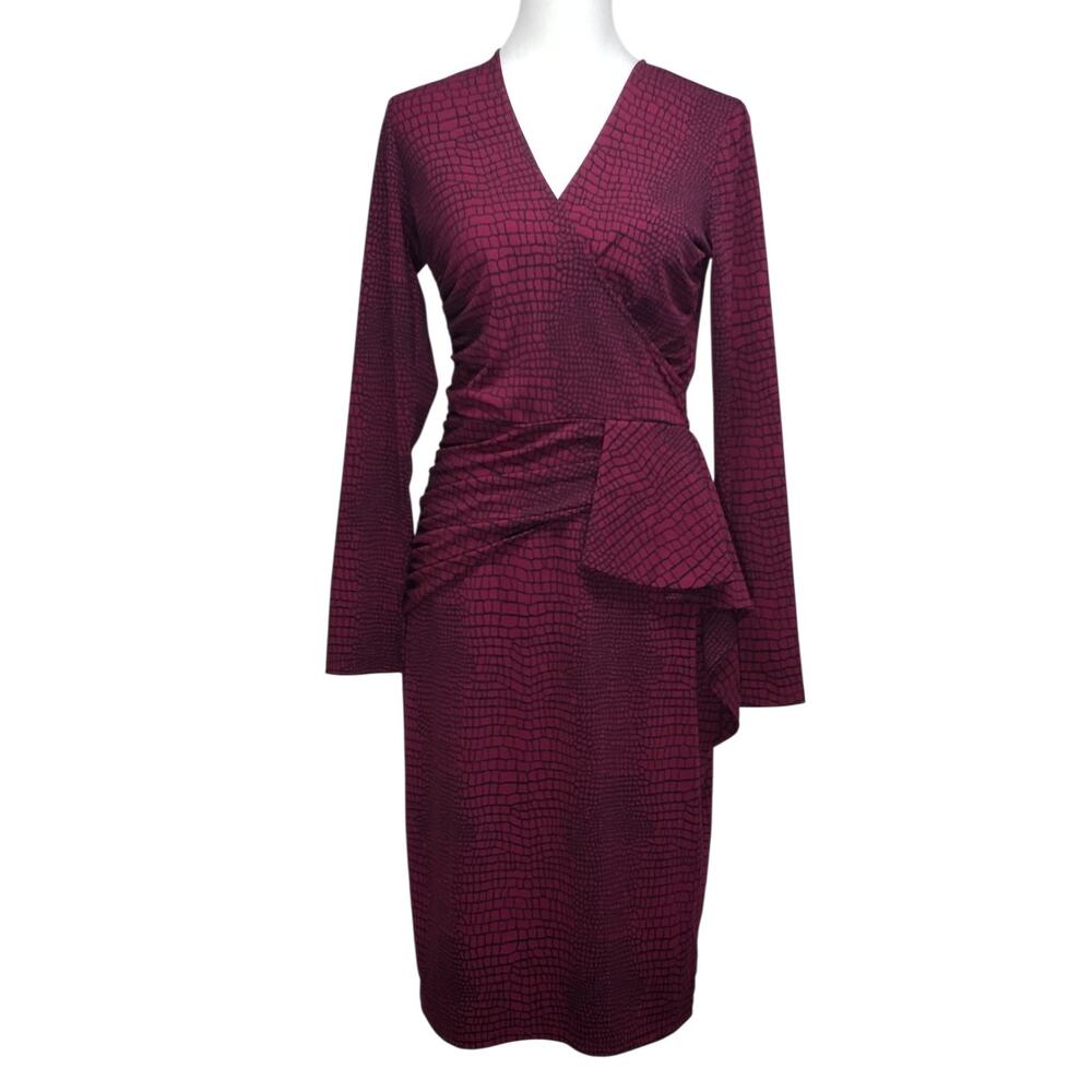 Leota Purple Snakeskin Ruched Bodycon Dress S Office Siren